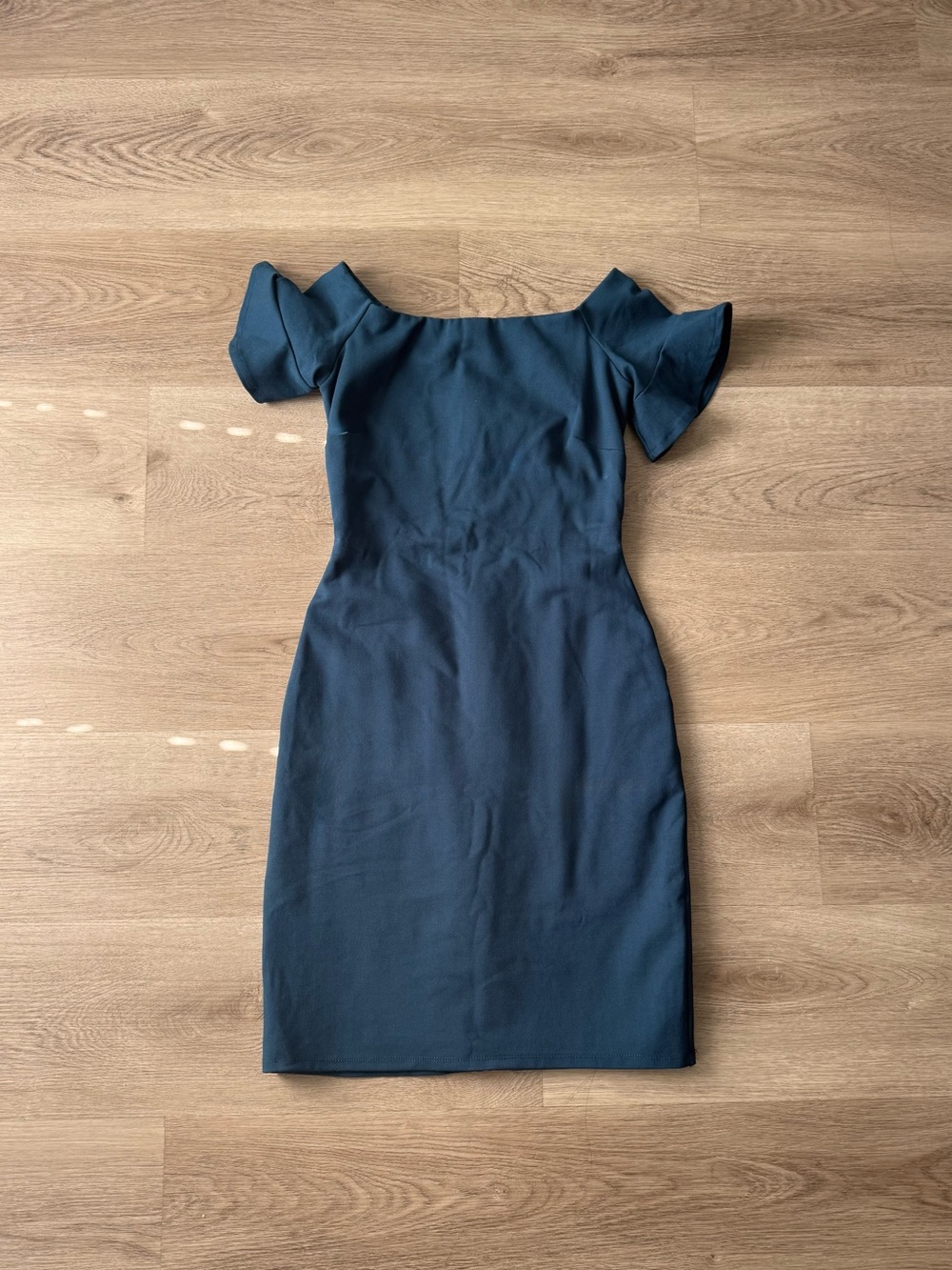 Off-Shoulder Slate Blue Sheath Dress